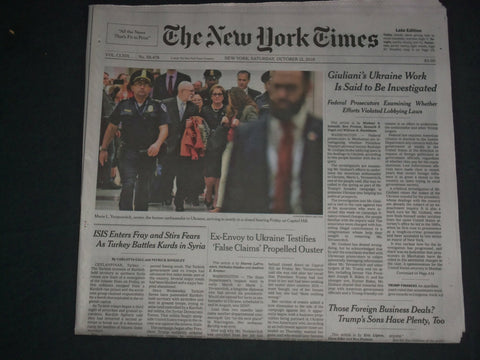 2019 OCTOBER 12 NEW YORK TIMES- GIULIANI UKRAINE WORK IS SAID TO BE INVESTIGATED