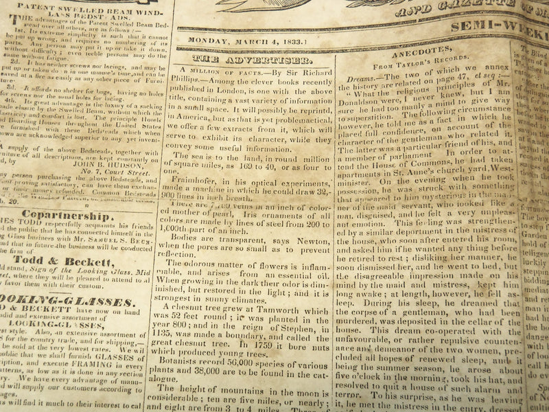 1833-1834 PORTLAND ADVERTISER OF MAINE NEWSPAPER LOT OF 9 ISSUES - NP 3297I
