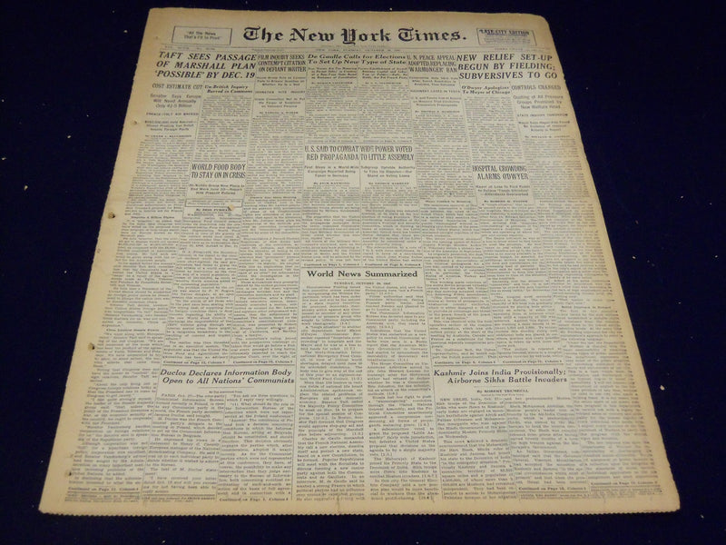 1947 OCTOBER 28 NEW YORK TIMES - SCREEN WRITER LAWSON TO BE CITED - NT 3269