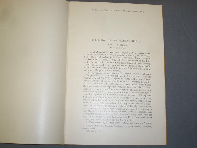 1908 SPOLIATION OF THE FALLS OF NIAGRA BY DR. J. W. SPENCER - J 4919