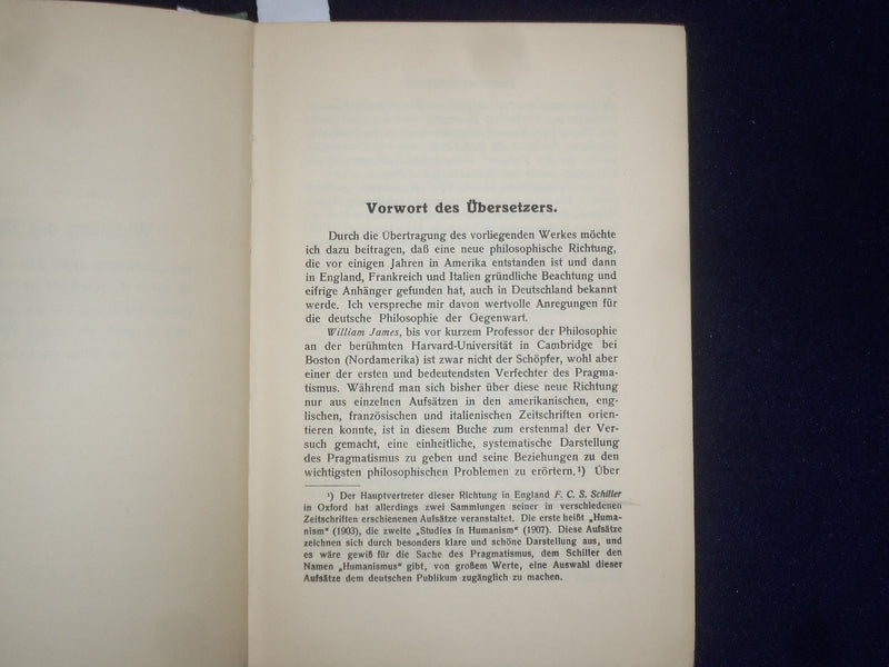 1928 DER PRAGMATISMUS HARDCOVER BOOK VON WILLIAM JAMES - GERMAN - KD 9009
