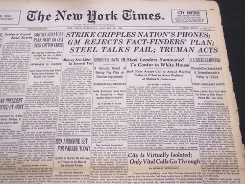 1946 JANUARY 12 NEW YORK TIMES - STRIKE CRIPPLES PHONES - NT 4242
