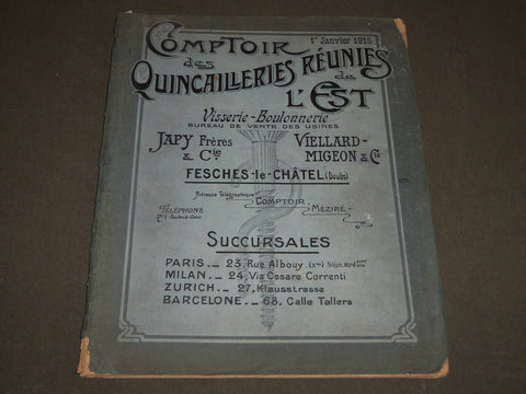 1915 JAN COMPTOIR DES QUINCAILLERIES REUNIES DE L'EST FRENCH CATALOGUE - FR 450
