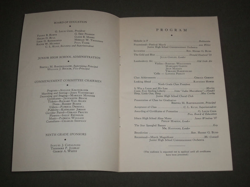 1943-1951 FRANK BOYNTON JUNIOR HIGH SCHOOL PROGRAM LOT OF 4 - ITHACA NY - J 2623