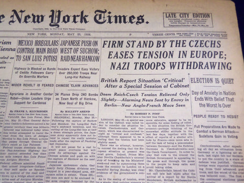 1938 MAY 23 NEW YORK TIMES - FIRM STAND BY CZECHS NAZI TROOPS WITHDRAW - NT 685