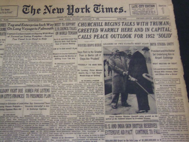 1952 JANUARY 6 NEW YORK TIMES - CHURCHILL BEGINS TALKS WITH TRUMAN - NT 4516