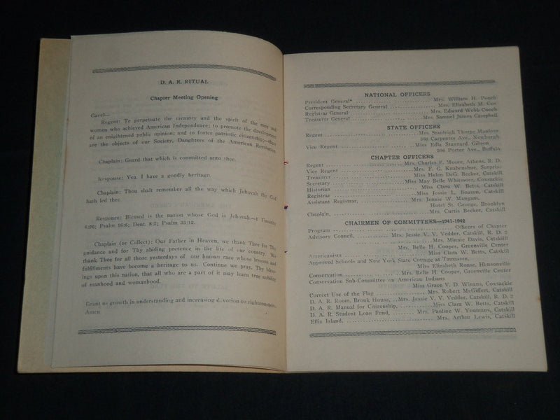1941-1942 ON-TI-ORA CHAPTER DAUGHTERS OF THE AMERICAN REVOLUTION BOOK - J 4301