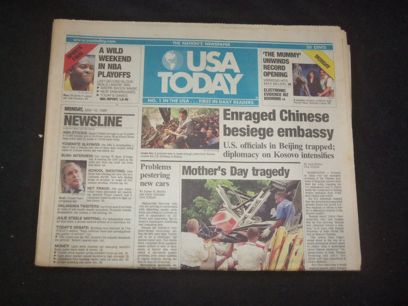 1999 MAY 10 USA TODAY NEWSPAPER - ENRAGED CHINESE BESIEGE EMBASSY - NP 8030
