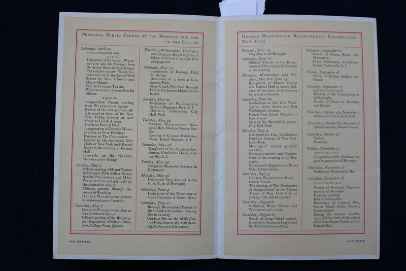 1932 GEORGE WASHINGTON BICENTENNIAL BOOOK - SOFTCOVER - NYC - K 773
