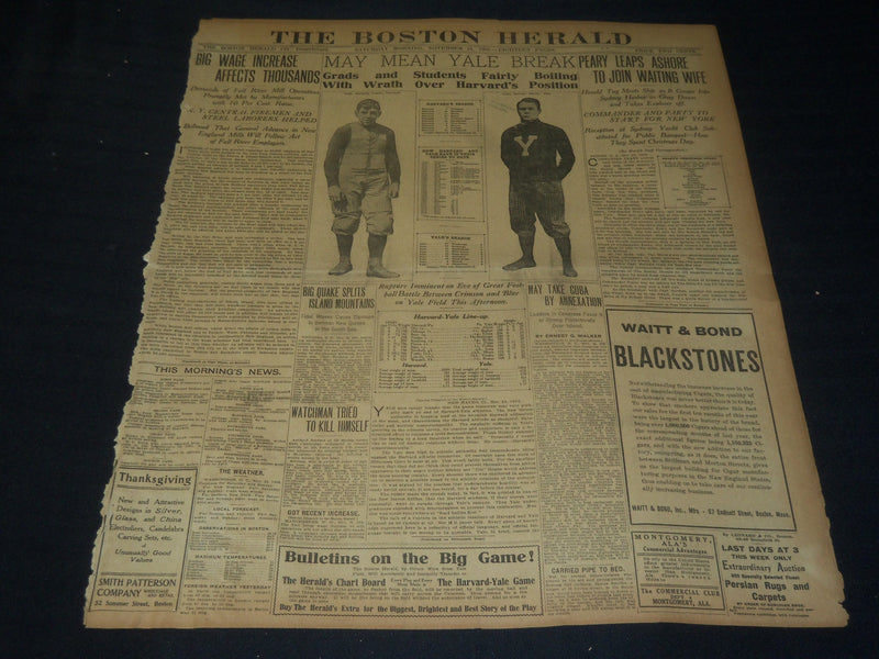 1906 NOVEMBER 24 THE BOSTON HERALD - HARVARD - YALE RUPTURE IMMINENT - BH 127