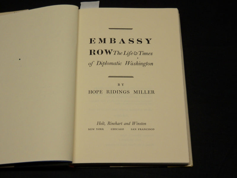 1969 EMBASSY ROW BOOK INSCRIBED BY HOPE RIDINGS MILLER - FIRST EDITION - D 546