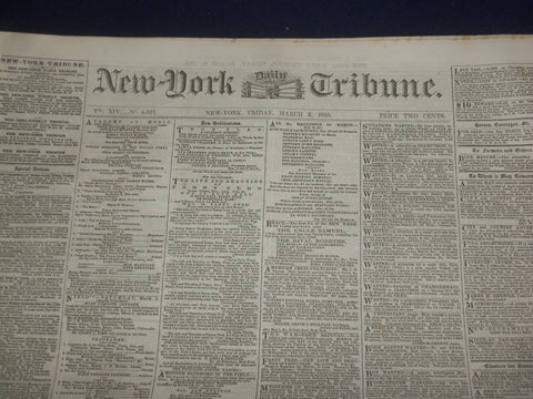 1855 MARCH 2 NEW YORK TRIBUNE NEWSPAPER - PANAMA RAILROAD OPENED - NP 5040