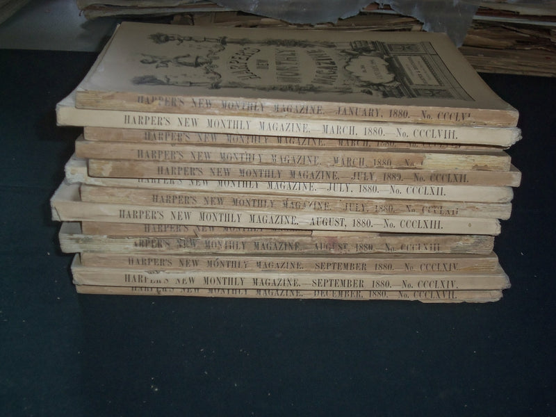 1880 HARPER'S MONTHLY MAGAZINE-LOT OF 13 ISSUES-NICE ILLUSTRATIONS & ADS-WR 466M