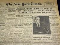 1949 SEPT 19 NEW YORK TIMES - BRITISH DEVALUE POUND TO $2.80 - NT 2665