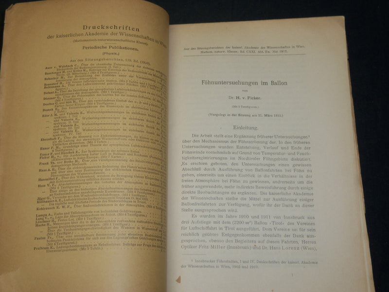 1912 FOHNUNTER SUCHUNGEN IM BALLON GERMAN BOOK BY DR. H. V. FICKER - J 5903