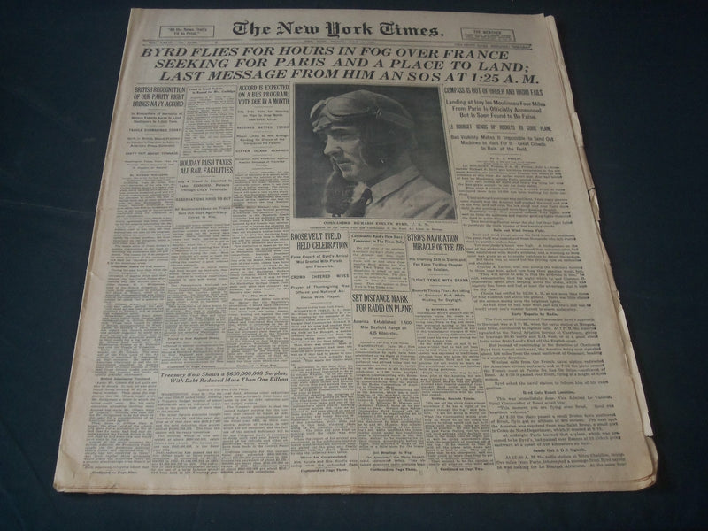1927 JULY 1 NEW YORK TIMES - BYRD FLIES FOR HOURS IN FOG IN FRANCE - NT 7308