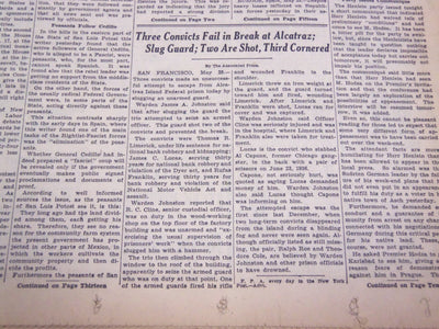 1938 MAY 24 NEW YORK TIMES - THREE CONVICTS FAIL IN BREAK AT ALCATRAZ - NT 684