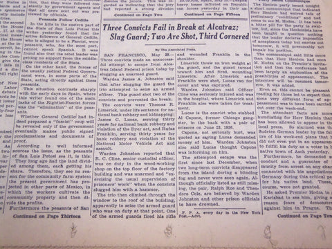 1938 MAY 24 NEW YORK TIMES - THREE CONVICTS FAIL IN BREAK AT ALCATRAZ - NT 684