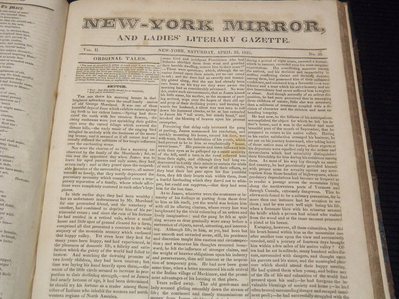 1824-1825 NEW YORK MIRROR AND LADIES GAZETTE BOUND VOLUME NO. 2 - KD 4675L