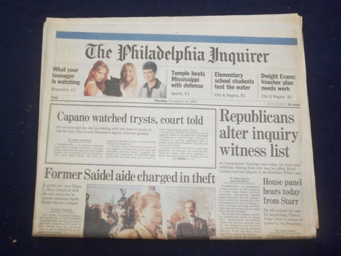 1998 NOV 19 PHILADELPHIA INQUIRER - REPUBLICANS ALTER INQUIRY WITNESS - NP 7171
