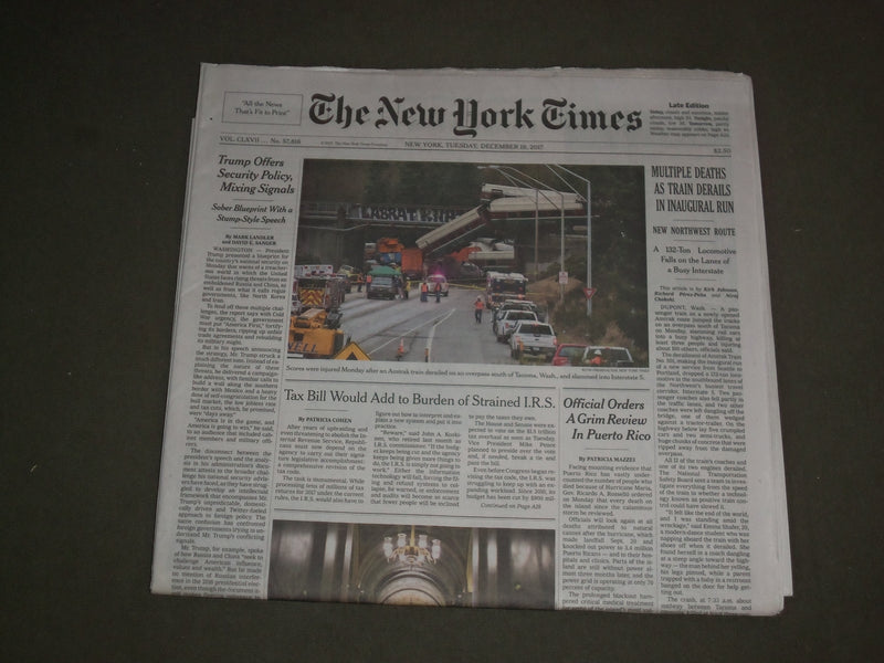 2017 DECEMBER 19 NEW YORK TIMES- AMTRAK WASHINGTON TRAIN DERAILS-MULTIPLE DEATHS