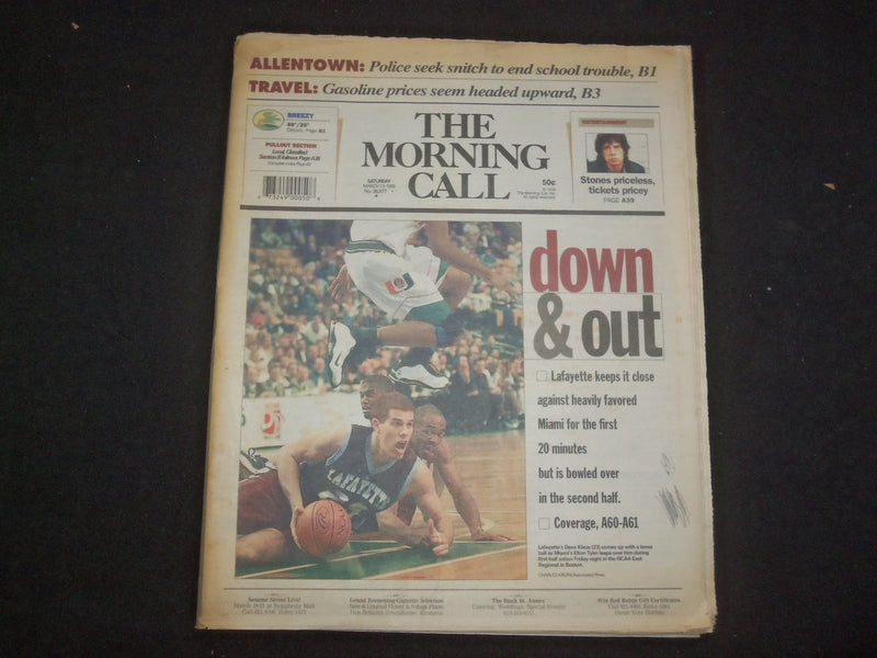 1999 MARCH 13 MORNING CALL NEWSPAPER-ALLENTOWN, PA- LAFAYETTE VS. MIAMI -NP 8285