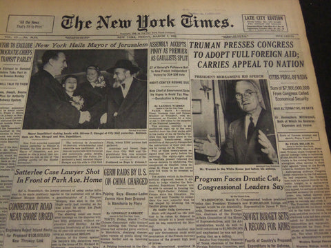 1952 MAR 7 NEW YORK TIMES - TRUMAN PRESSES CONGRESS ON FULL FOREIGN AID- NT 4547