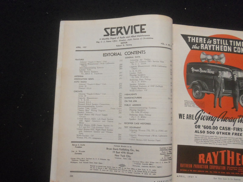 1937 APRIL SERVICE MAGAZINE - MONTHLY DIGEST OF RADIO & ALLIED MAINT. - B 433C