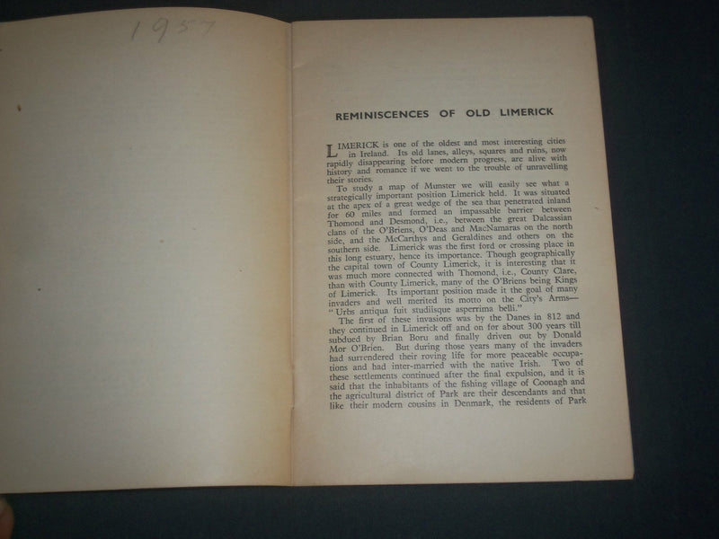 1951 REMINISCENCES OF OLD LIMERICK BOOK BY ERNEST H. BENNIS - THIRD EDN - J 3958
