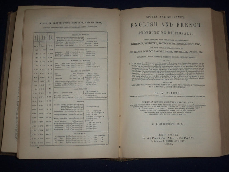 1888 SPIERS & SURENNE'S FRENCH AND ENGLISH PRONOUNCING DICTIONARY - KD 2006