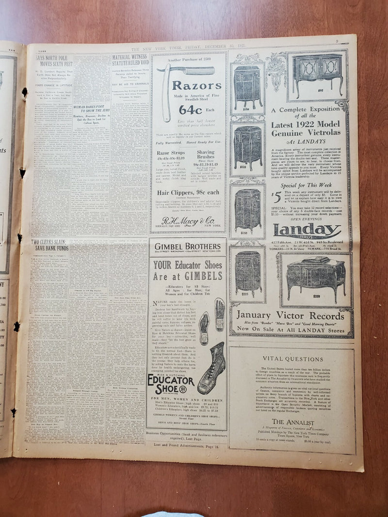 1921 DEC 30 NEW YORK TIMES NEWSPAPER - 3 MORE DIE OF BOOTLEG POISON - NT 8044