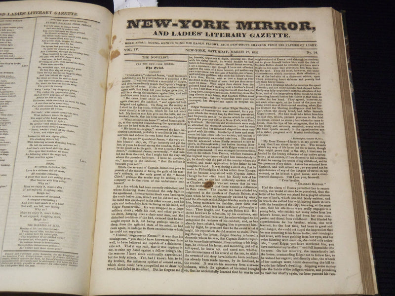1826-1827 NEW YORK MIRROR AND LADIES GAZETTE BOUND VOLUME NO. 4 - KD 4675N