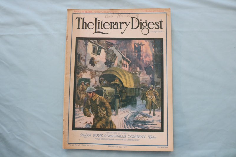 1917 DEC 29 THE LITERARY DIGEST MAGAZINE - SOMEWHERE IN FRANCE COVER - E 26611