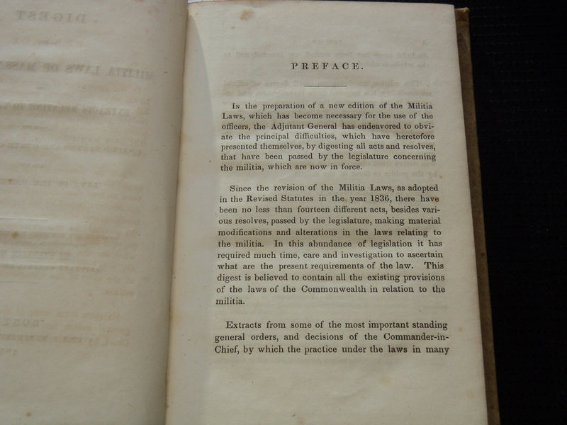 1851 MILITIA LAWS OF MASSACHUSETTS HARDCOVER BOOK BY EBENEZER W. STONE - KD 81G