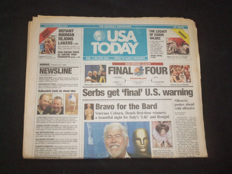 1999 MARCH 22 USA TODAY NEWSPAPER - SERBS GET 'FINAL' U.S. WARNING - NP 8013