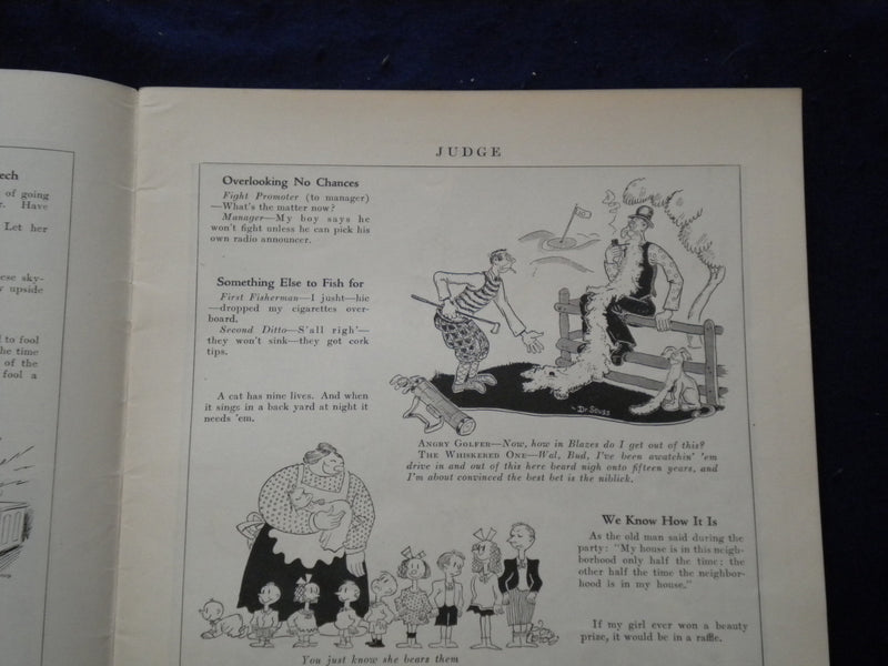 1928 AUGUST 4 JUDGE MAGAZINE - DR. SEUSS ILLUSTRATIONS -PLAYING A DIMPLE- B 436Z