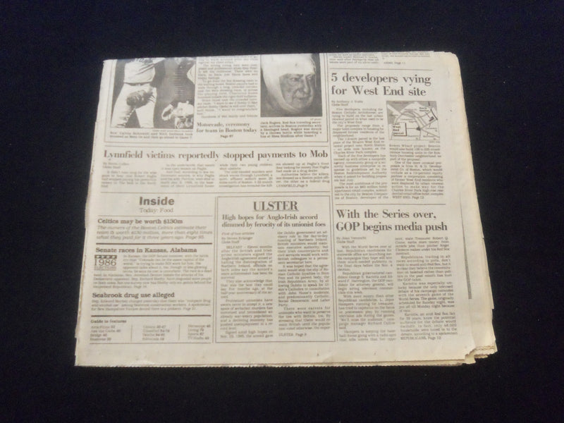 1986 OCT 26 THE BOSTON GLOBE NEWSPAPER - NEW YORK METS WIN WORLD SERIES- NP 6095