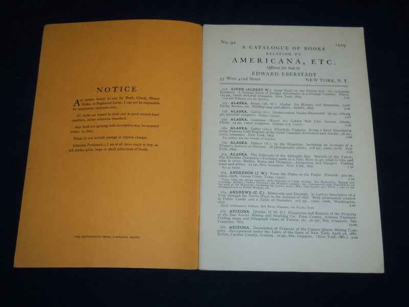 1929-1930 EDWARD EBERSTADT AMERICANA CATALOGUES LOT OF 2 - J 9025