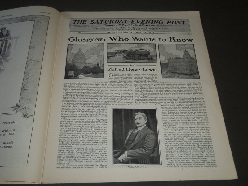 1906 AUGUST 11 THE SATURDAY EVENING POST MAGAZINE - ILLUSTRATED COVER- SP 983