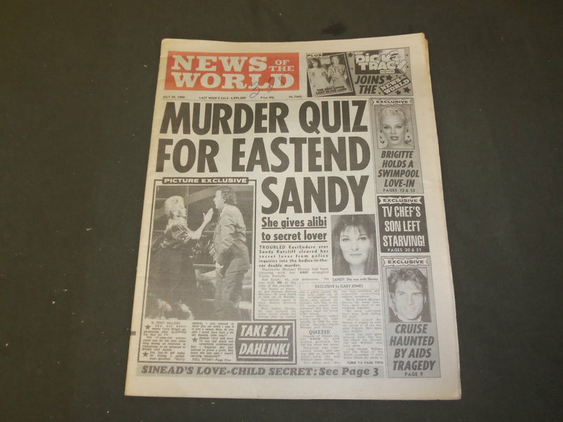 1990 JULY 20 NEWS OF THE WORLD NEWSPAPER- MURDER QUIZ FOR EASTEND SANDY- NP 3371