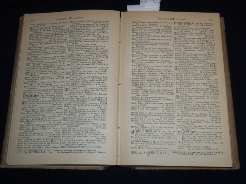 1883 WORCESTER DIRECTORY OF CITIZENS & BUSINESS NO. 40 - FOLD-OUT MAP - KD 4502K