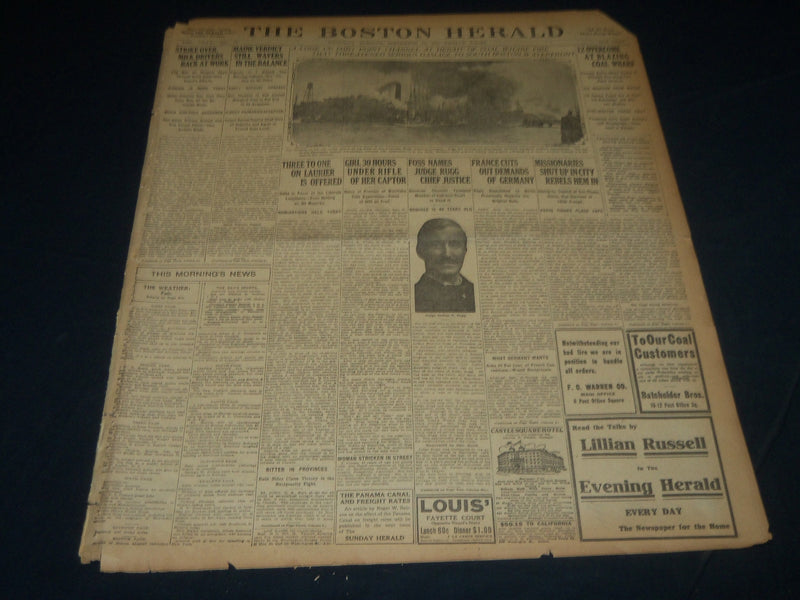 1911 SEPTEMBER 14 THE BOSTON HERALD - COAL WHARF FIRE IN SOUTH BOSTON - BH 313