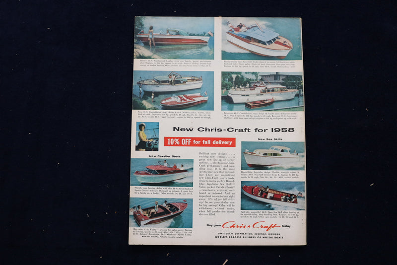 1957 NOVEMBER MOTOR BOATING MAGAZINE - AN ILLUSTRATED BOAT COVER - E 11705