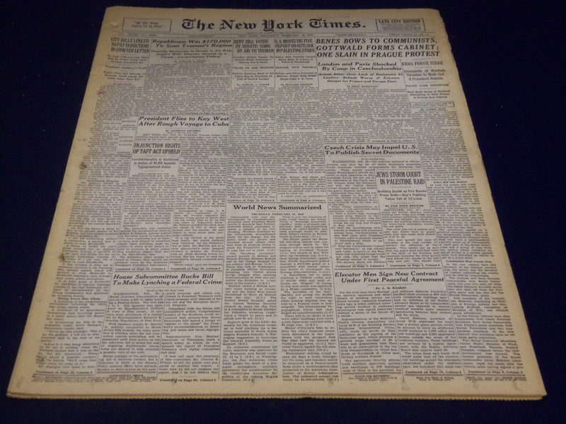 1948 FEBRUARY 26 NEW YORK TIMES - BENES BOWS TO COMMUNISTS - NT 3616
