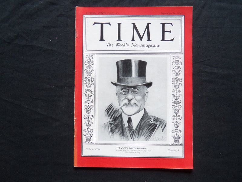 1934 SEPTEMER 24 TIME MAGAZINE - FRANCE'S LOUIS BARTHOU - T 436
