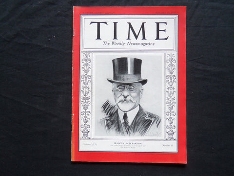 1934 SEPTEMER 24 TIME MAGAZINE - FRANCE'S LOUIS BARTHOU - T 436