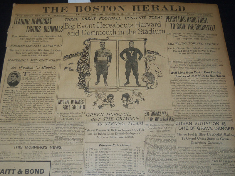 1906 NOVEMBER 17 THE BOSTON HERALD - HARVARD VS. DARTMOUTH - BH 134
