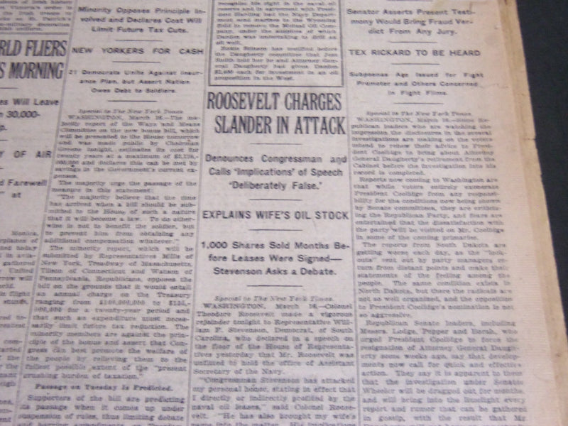 1924 MARCH 17 NEW YORK TIMES - ROOSEVELT CHARGES SLANDER IN ATTACK - NT 6827