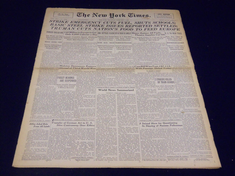 1946 FEB 7 NEW YORK TIMES - TRUMAN CUTS NATION'S FOOD TO FEED EUROPE - NT 878