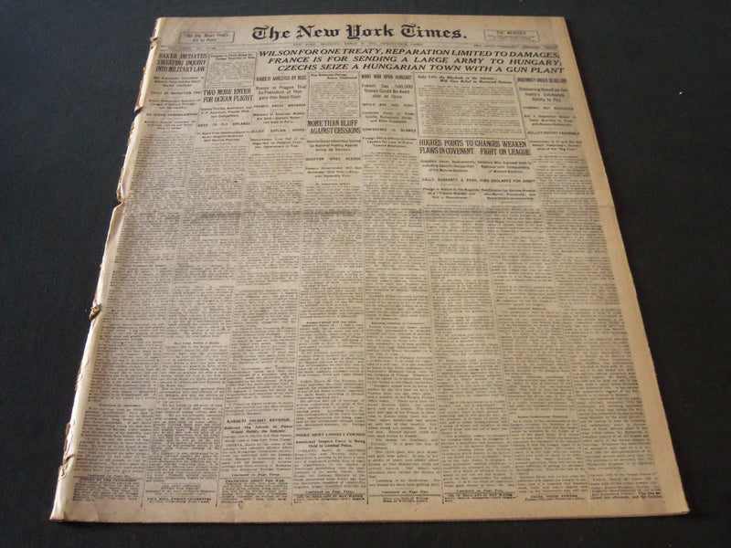 1919 MARCH 27 NEW YORK TIMES - WILSON FOR ONE TREATY - NT 6202